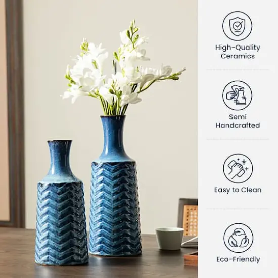 Glitzhome® Brilliant Blue Chevron Ceramic Modern Vase Set {3}