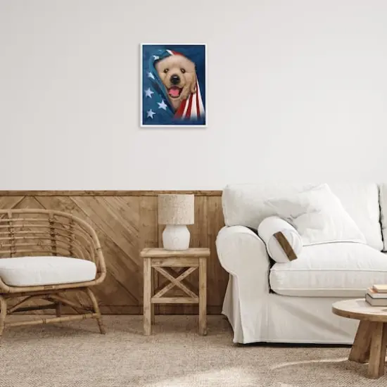 Stupell Industries Puppy & American Flag Framed Giclee Art White {3}