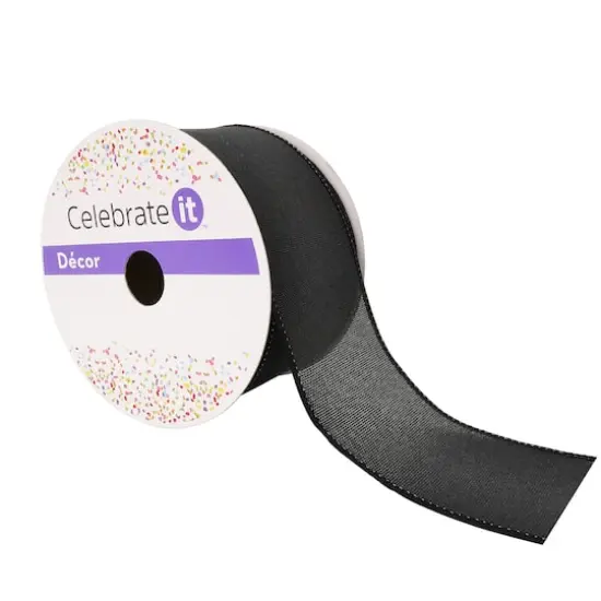 2.5" x 25ft. Faux Linen Wired Ribbon by Celebrate It&reg; Black {1}
