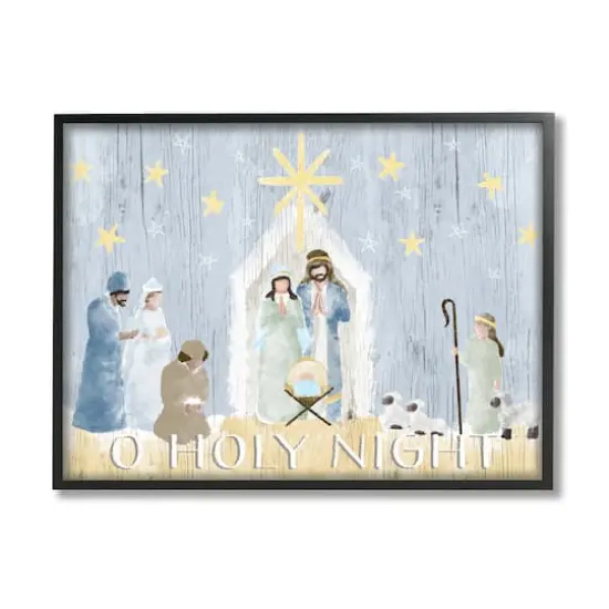 Stupell Industries Nativity Barn Stable Christmas Holiday Wall Art in Black Frame {1}