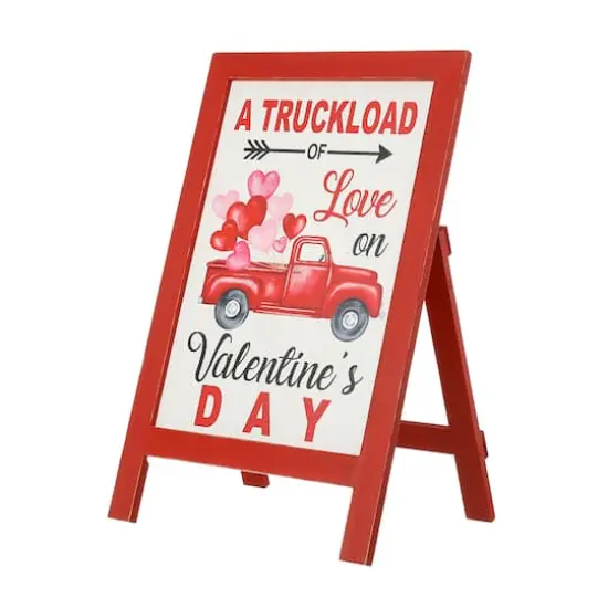 Glitzhome&reg; 24" Wooden Valentine's Truck Standing Porch Sign {1}