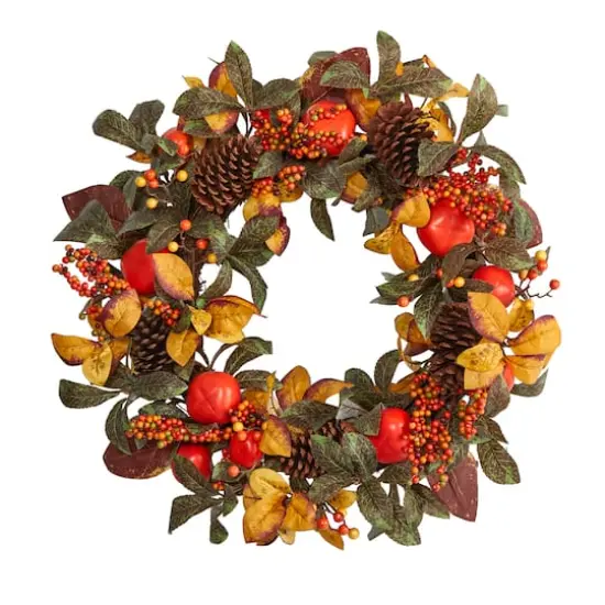 26" Autumn Persimmon & Pinecones Fall Wreath {1}