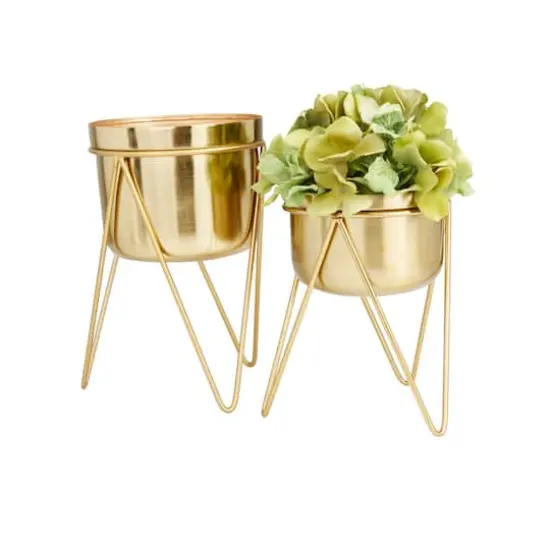 Set of 2 Gold Iron Modern Planter, 10" x 7" x 7" {3}