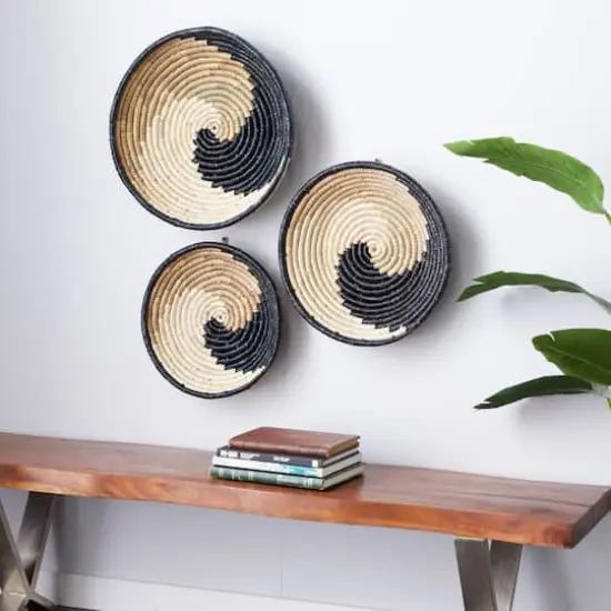 Set of 3 Black Wood Boho Style Wall Decor 20", 18", 16" {10}