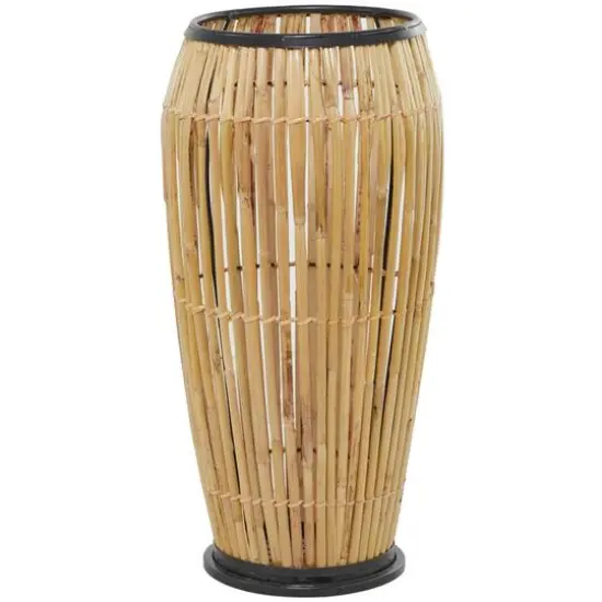 Brown Wicker Handmade Slatted Frame Vase with Black Metal Accents {5}