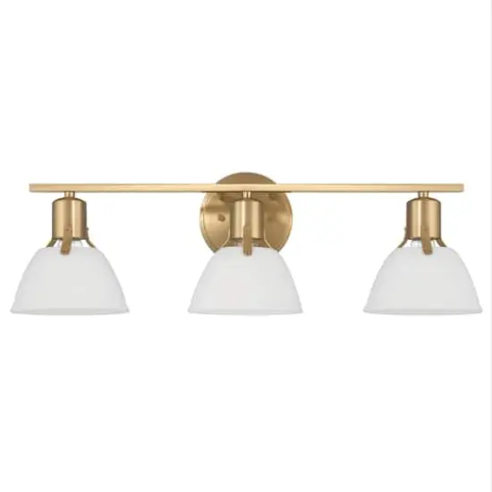 Hello Honey&reg; 24" Cooper White & Gold Metal 3-Light Vanity Light with Etched Glass Shades {6}