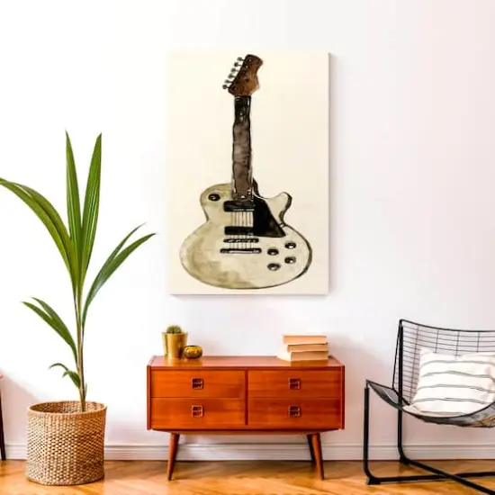 White Guitar 24" x 36" Canvas Wall Art {5}