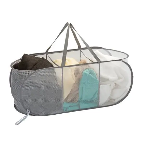 Laundry 360 Gray 3-Compartment Pop-Up Laundry Sorting Hamper with Carrying Handles {8}