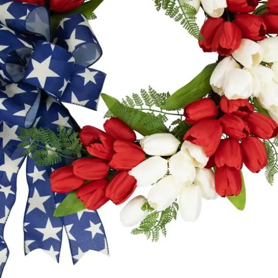 24" Red, White & Blue Patriotic Tulip Wreath with Bow {4}