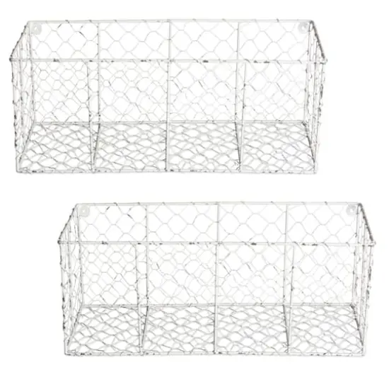 DII&reg; Medium Antique White Wall Mount Chicken Wire Baskets, 2ct. {1}