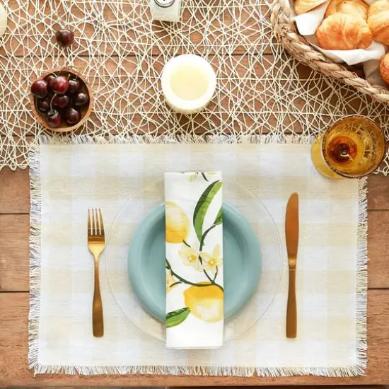 DII&reg; Heavyweight Check Fringed Cotton Placemats, 6ct. Natural {6}