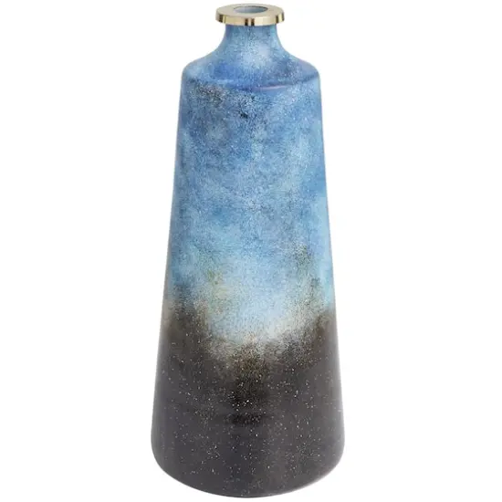 20" Blue Glass Galaxy Inspired Abstract Vase with Gold Top {1}