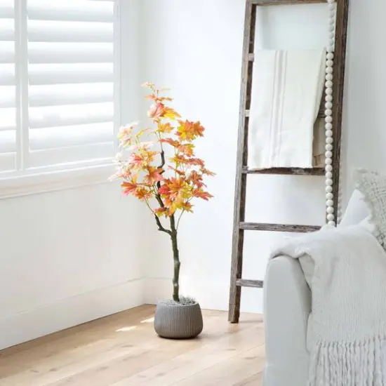 4ft. Orange Autumn Maple Artificial Potted Tree {8}