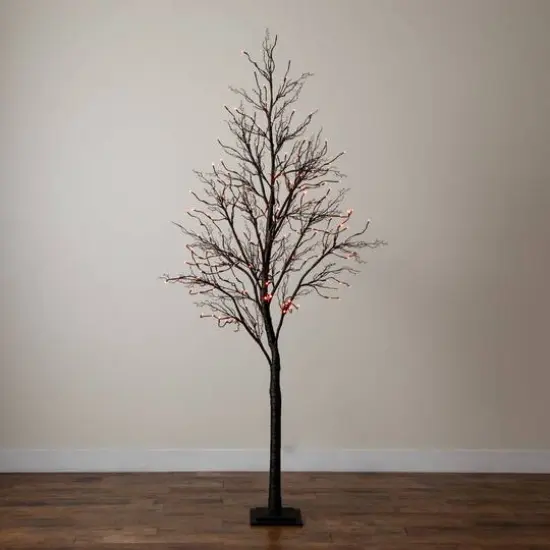 8ft. Pre-Lit Halloween Deluxe Black Twig Artificial Tree with 216 Orange & Purple LED Lights {10}