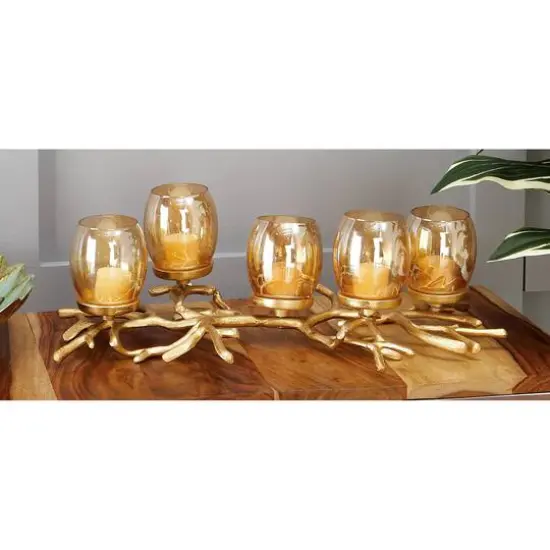 6" Gold Aluminum Coastal Candle Holder {11}
