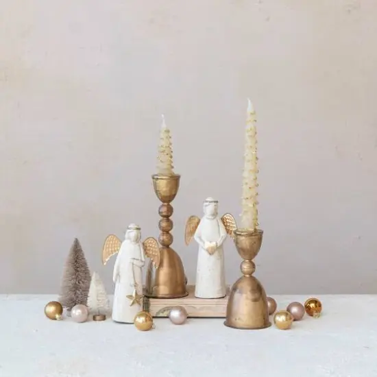 Hello Honey&reg; 9" Brass Finish Round Distressed Metal Taper Candleholder {3}