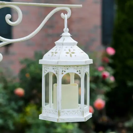 Kate Aspen White LED Hexagon Distressed Lantern Set {5}