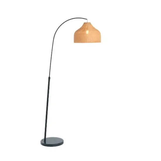 Hello Honey® Modern Boho Floor Lamp with Marble Base & Rattan Shade Black/Natural {10}