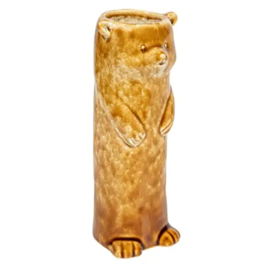 Hello Honey&reg; 7" Brown Reactive Crackle Glaze Stoneware Bear Vase {1}