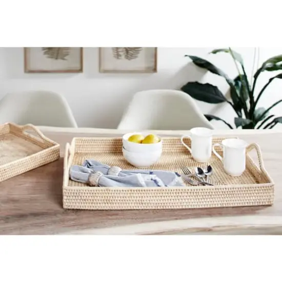 Light Brown Wood Boho Style Tray Set {9}