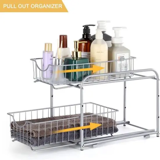 NEX&trade; Silver Stackable 2-Tier Cabinet Organizer with Sliding Drawer Set {5}