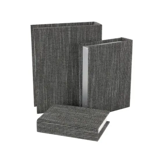 Black Fabric Faux Book Storage Decorative Box with White Sewn Pattern Set {7}