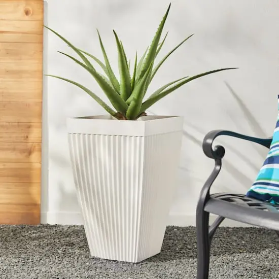 Glitzhome® 23" Eco-Friendly Oversized Faux Concrete Square Fluted Pot Planters, 2ct. White {6}
