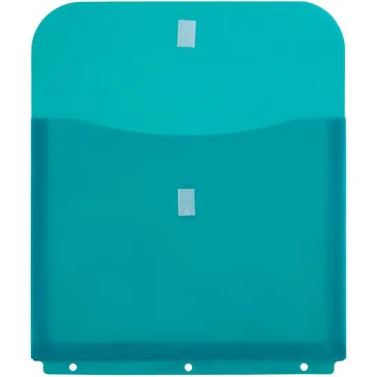 JAM Paper 9.5" x 11.5" Hook & Loop Closure 3-Hole Punch Plastic Envelopes, 12ct. Teal {4}