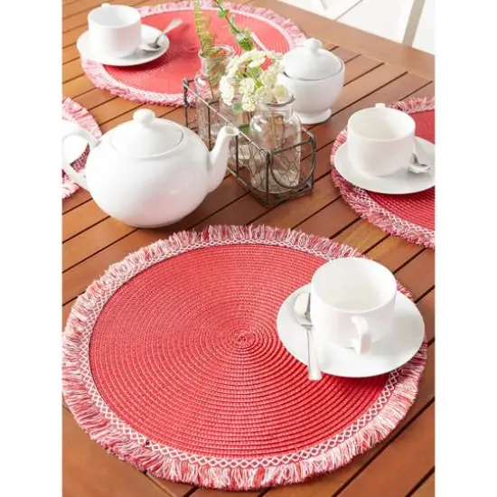 DII&reg; Round Fringed Placemats, 6ct. Tango Red {7}