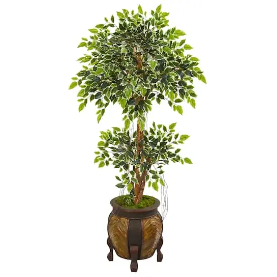 5ft. Variegated Ficus Artificial Tree in Footed Planter {1}