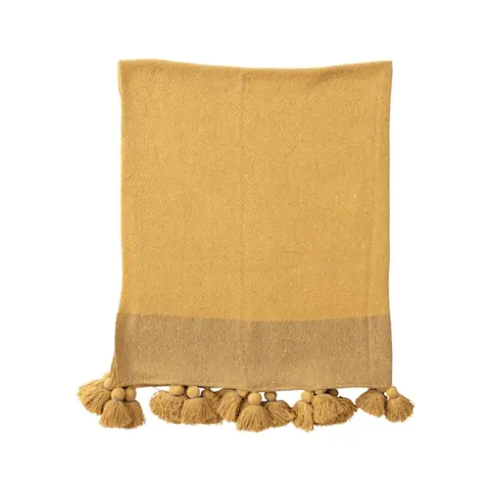 Hello Honey&reg; Gold Woven Recycled Cotton Blend Throw with Tassels {1}