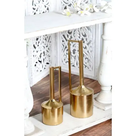 Set of 2 Gold Metal Glam Vase, 16", 22" {8}