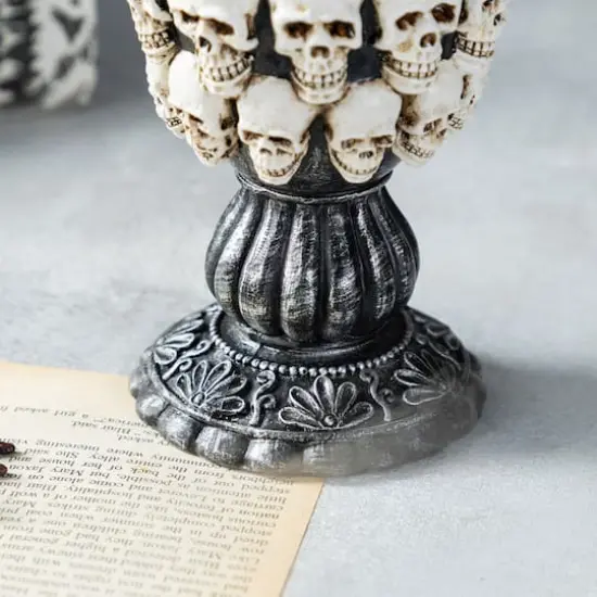 Glitzhome&reg; 100mm 7.25"H Halloween Resin Stacked Skull Waterglobe {6}