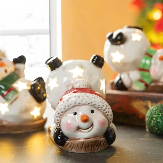 Glitzhome&reg; Lighted Ceramic Snowman Table D&eacute;cor Set {4}