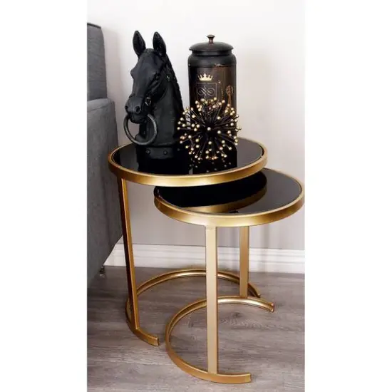 Contemporary Metal Accent Table Set Gold {10}