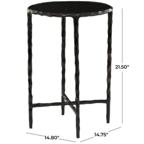 22" Aluminum Accent Table with Shaded Glass Top Black {6}