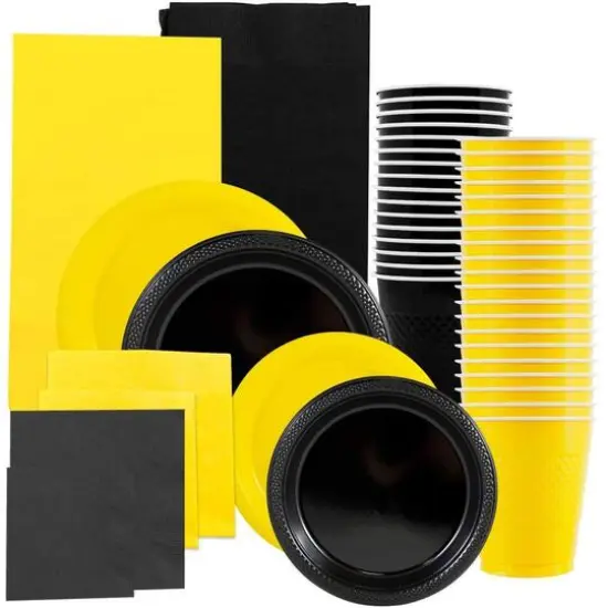 JAM Paper Party Tableware Assortment Grad Pack Black/Yellow {1}