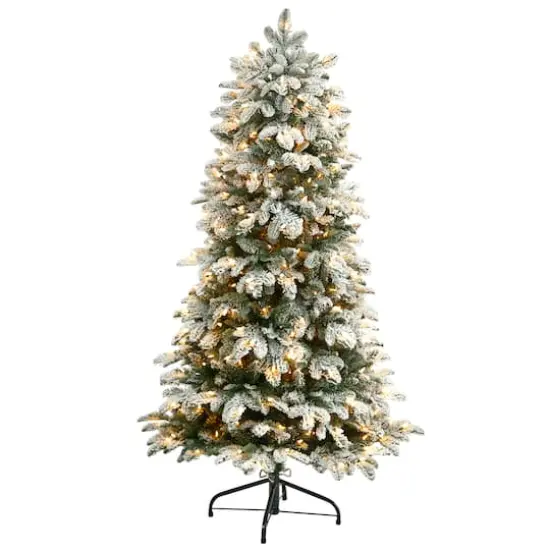 5ft. Pre-Lit Flocked North Carolina Fir Artificial Christmas Tree, Clear Lights {1}