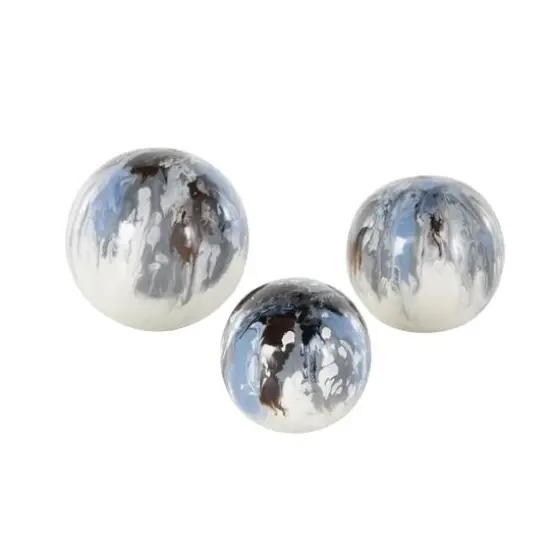 Blue, Brown & Cream Metal Abstract Swirl Orbs & Vase Filler Set {3}