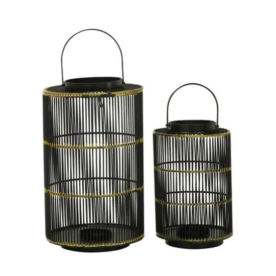 Set of 2" Black Metal Contemporary Lantern, 11", 16" {3}