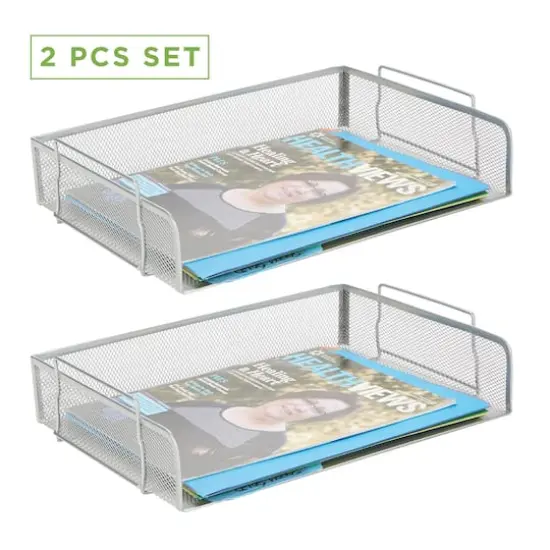 Mind Reader Stackable Metal Mesh Tray & Desk Document Organizer Set Silver {5}