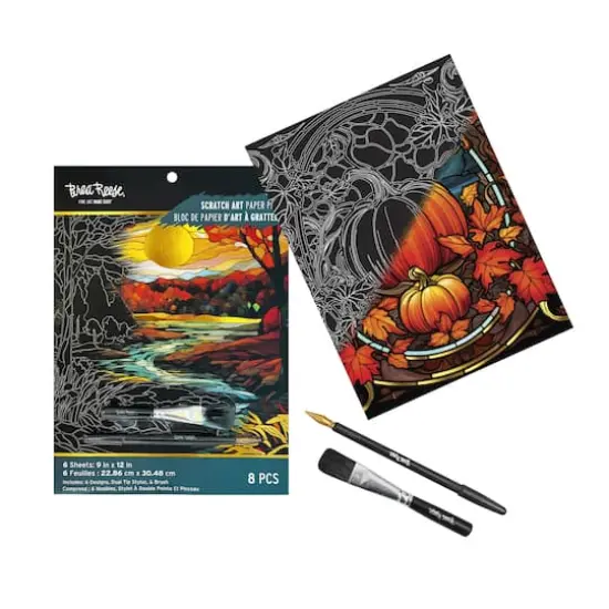 Brea Reese&trade; 9" x 12" Stained Glass Fall Scratch Art Paper Pad {4}
