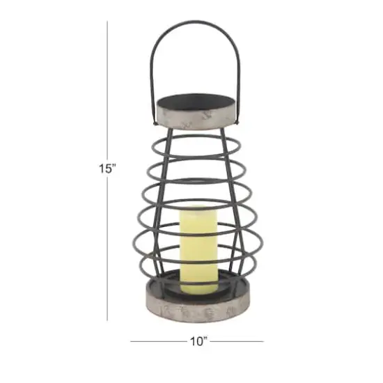 Grey Iron Farmhouse Candle Holder Lantern, 15" x 10" x 10" {6}