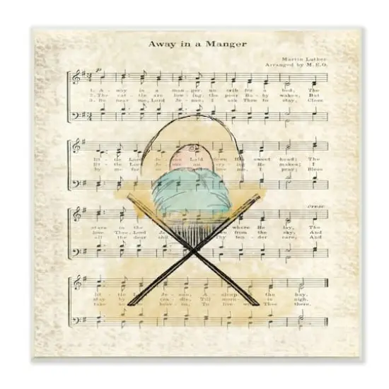 Stupell Industries Baby Jesus Cradle Away In Manger Musical Script Wall Art {1}