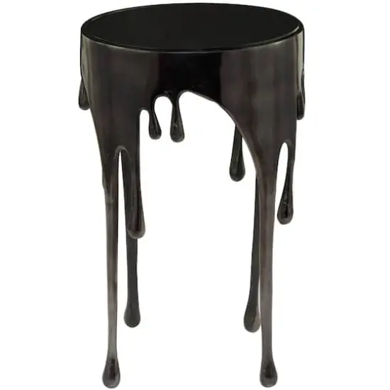 Black Aluminum Drip Accent Table with Melting Designed Legs and Shaded Glass Top 16" x 16" x 25" {1}
