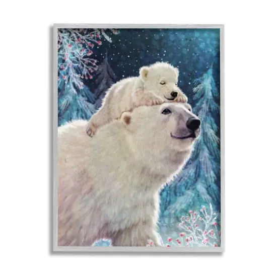 Stupell Industries Polar Bear & Cub Winter Scene Framed Giclee Art Gray {1}