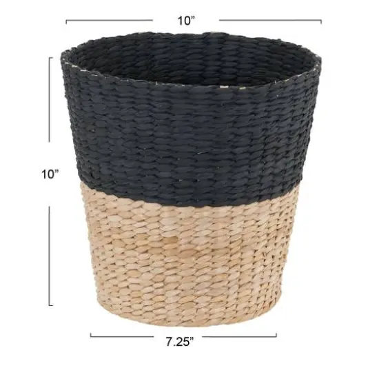 Household Essentials 9" Black Woven Hyacinth Waste Basket {4}