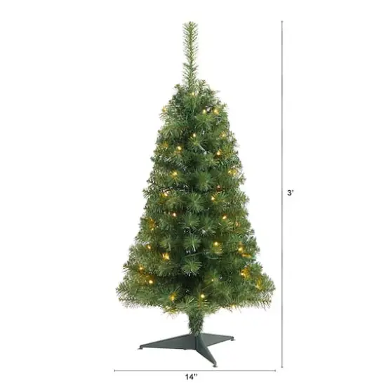 3ft. Pre-Lit Green Artificial Christmas Tree, Warm White LED Lights {3}