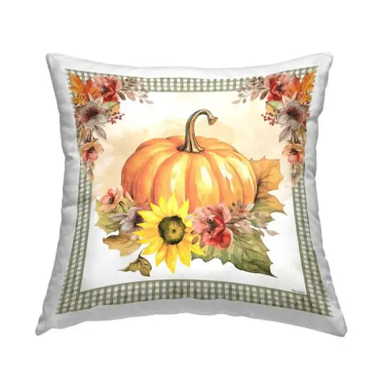 Stupell Industries Pumpkin with Flower Accent Decorative Printed Throw Pillow {1}