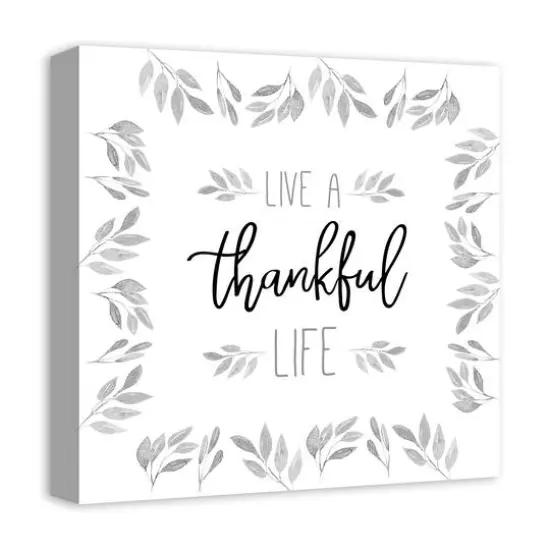Thankful Life Fall Leaves Canvas Wall Art {3}